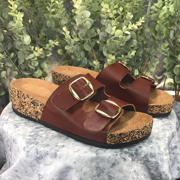 Sandalias Latinas SL Brown 2-Buckle Cork Bottom Platform Sandals WMS 6M☀️NEW☀️ - Picture 10 of 10